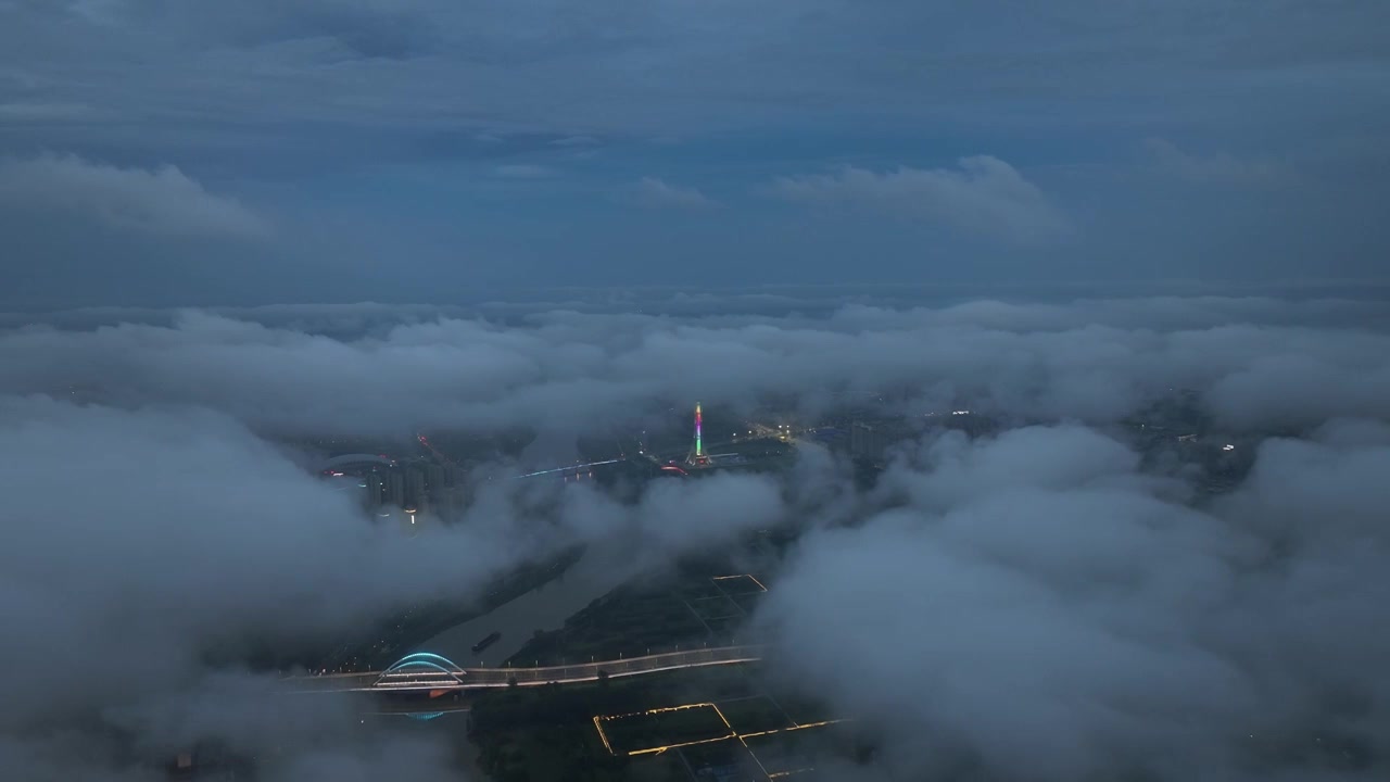 周口城市天际线梦幻云海夜景视频素材