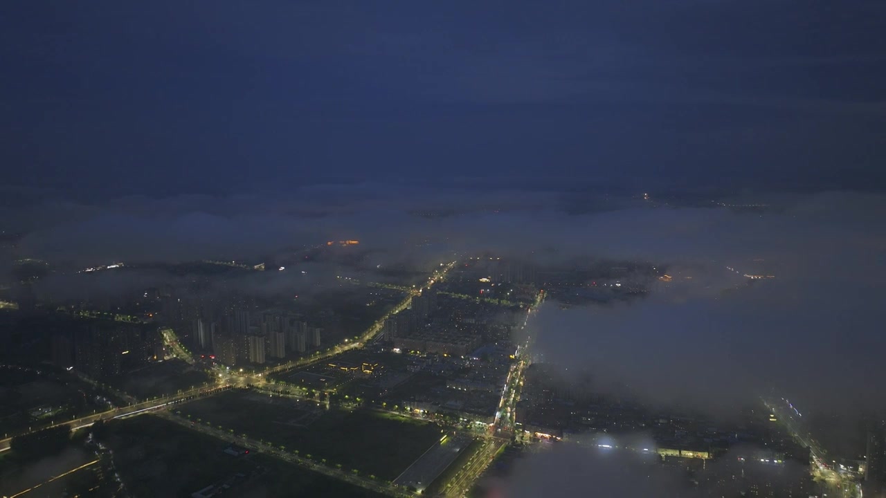 周口城市天际线梦幻云海夜景视频素材