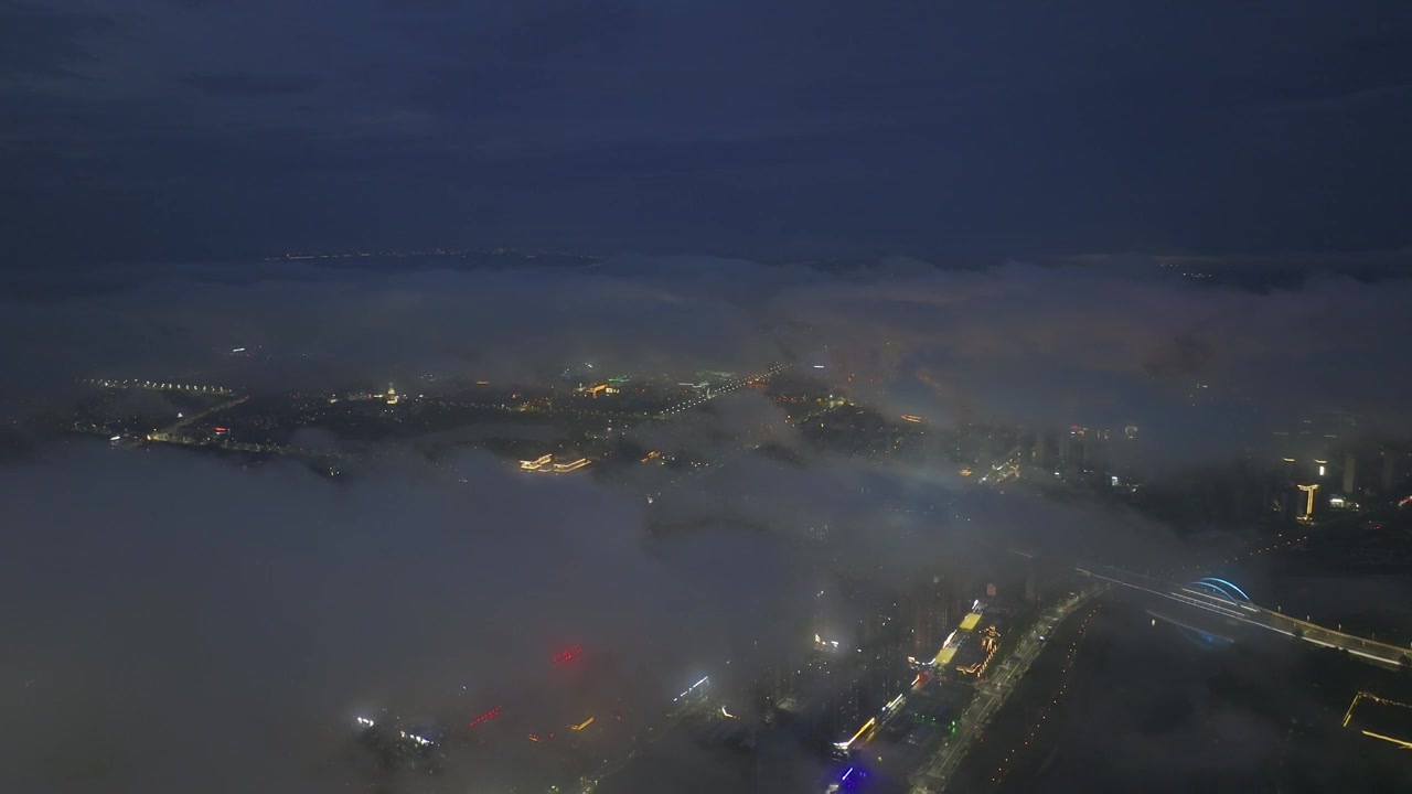 周口城市天际线梦幻云海夜景视频素材