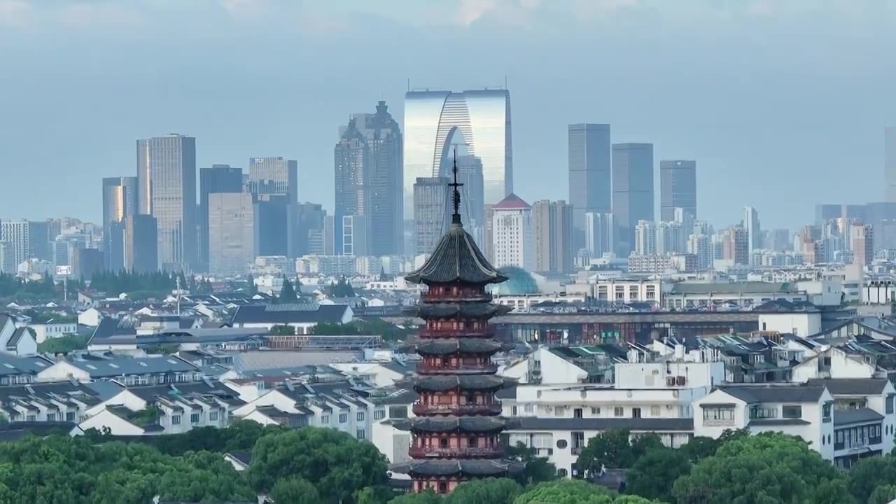 苏州姑苏区盘门景区航拍视频视频下载