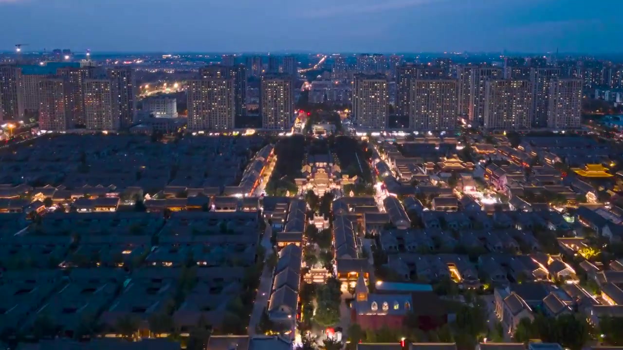 青岛即墨古城夜景航拍延时摄影视频素材