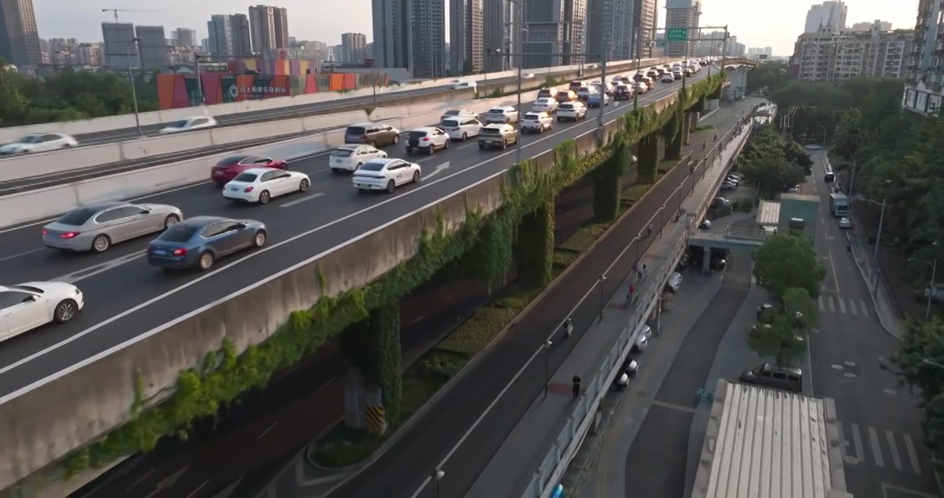 航拍成都二环高架桥城市风光道路交通视频素材