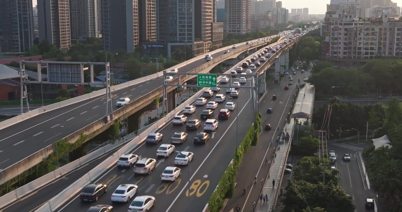 航拍成都二环高架桥城市风光道路交通视频素材