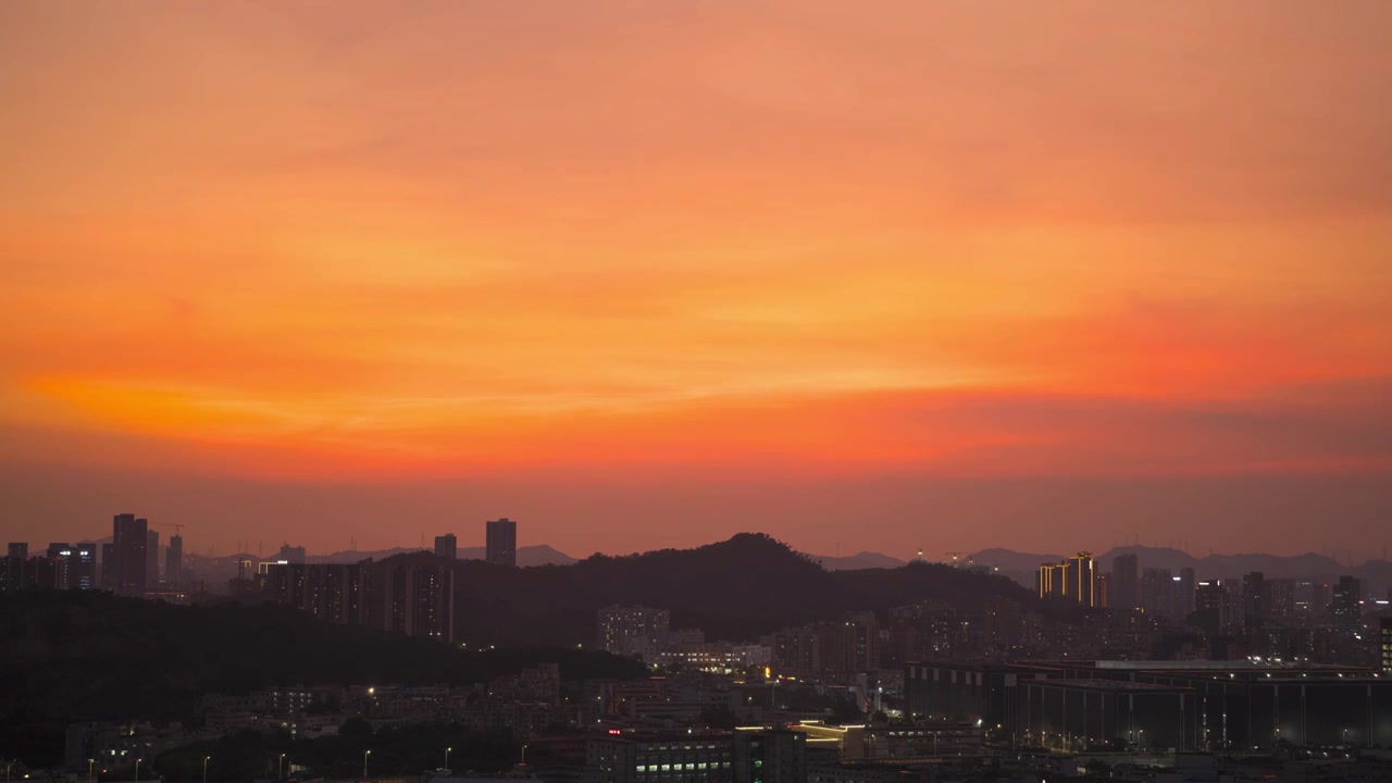 七月份深圳龙岗城市落日晚霞风光视频素材