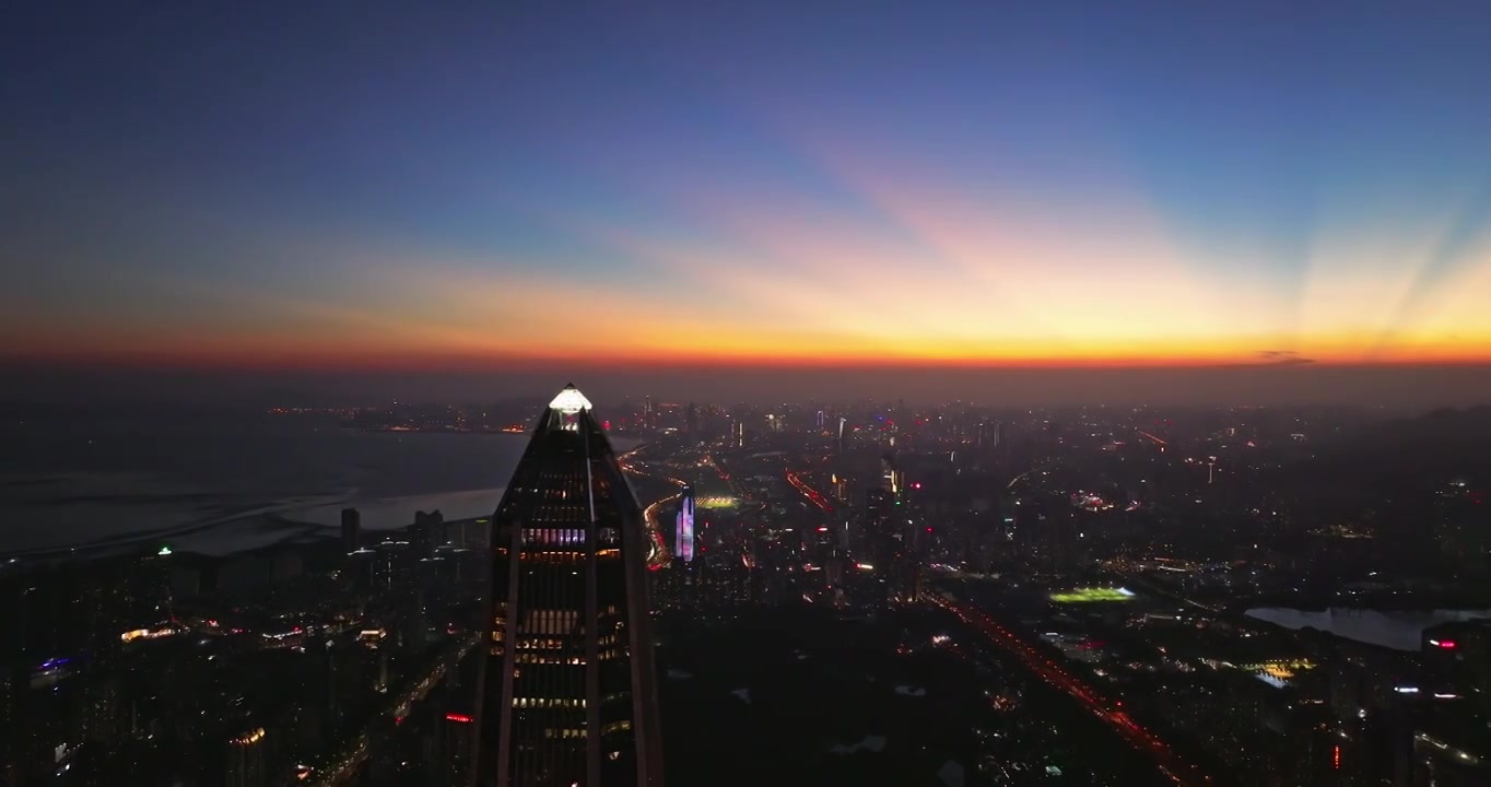 深圳福田CBD大湾区平安大厦夜景蓝调航拍视频素材