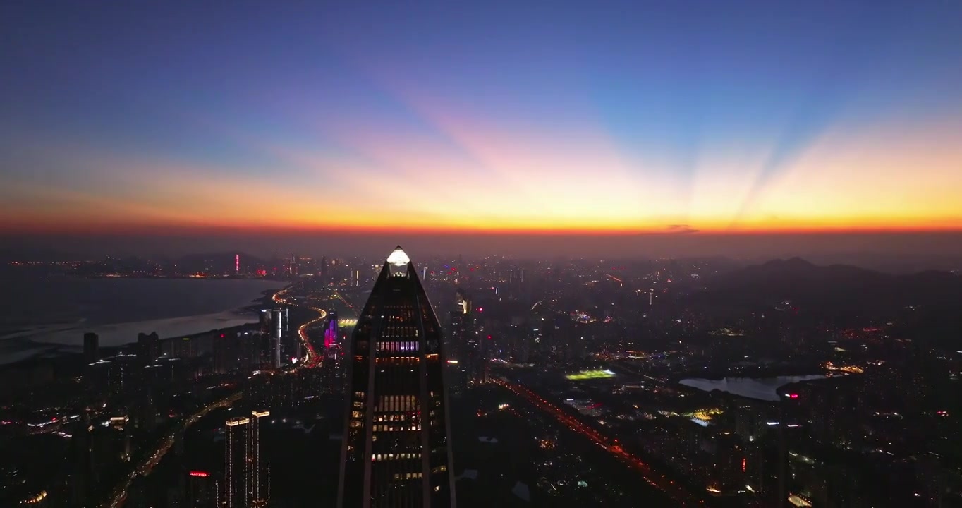 深圳福田CBD大湾区平安大厦夜景蓝调航拍视频素材