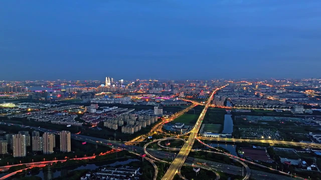 苏州立体交通夜景航拍视频素材