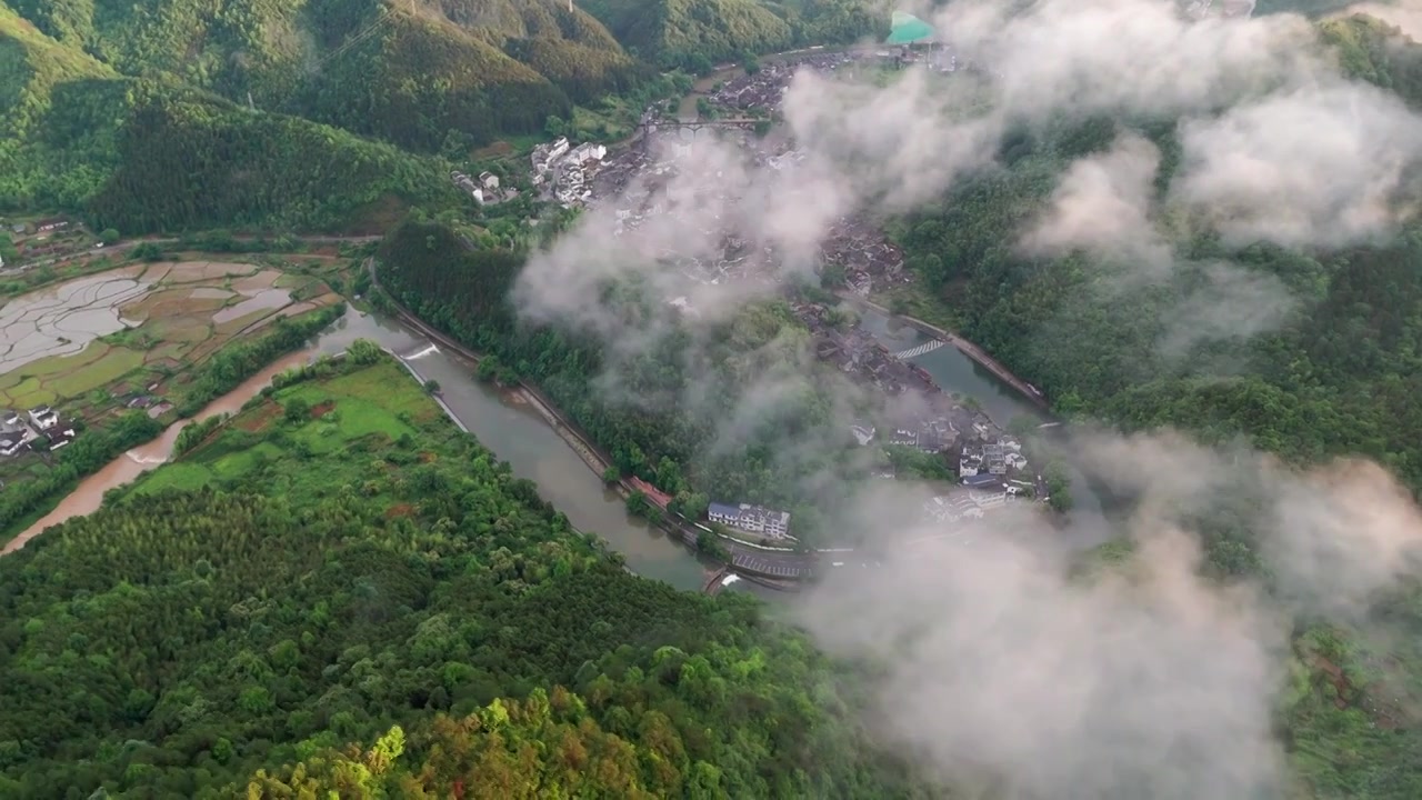 江西景德镇瑶里古镇风景航拍视频素材