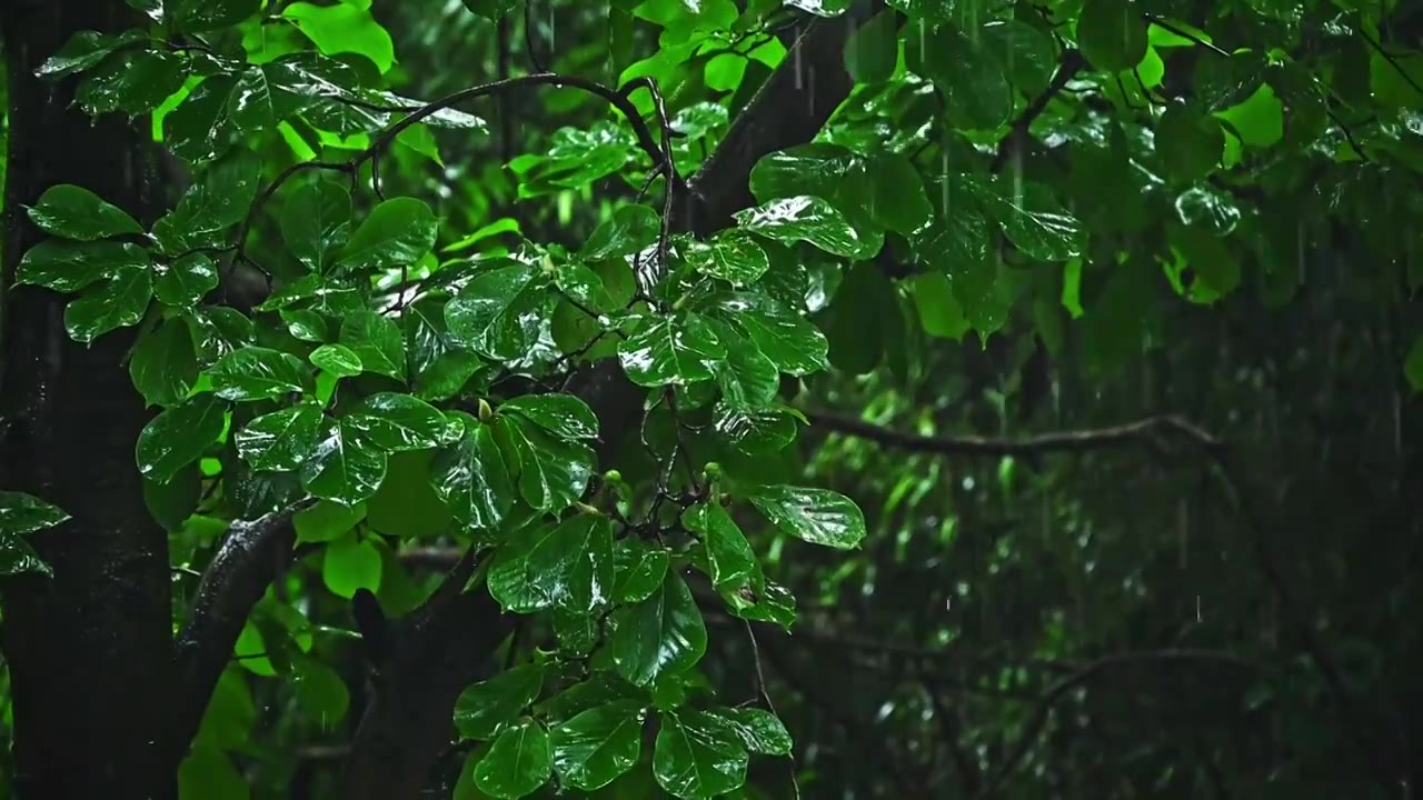 夏季雨水下大雨慢镜头植物雨滴视频素材