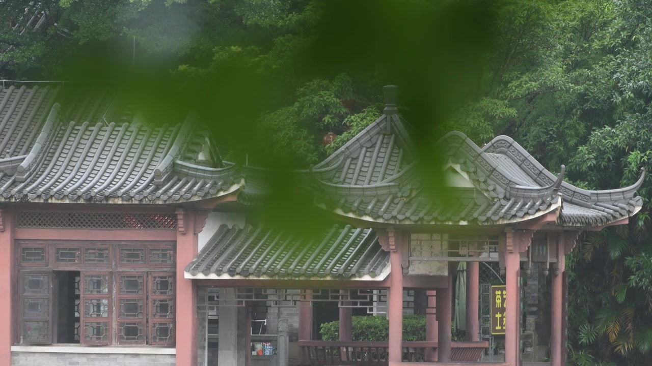 雨天古风建筑屋檐下雨水滴意境视频素材