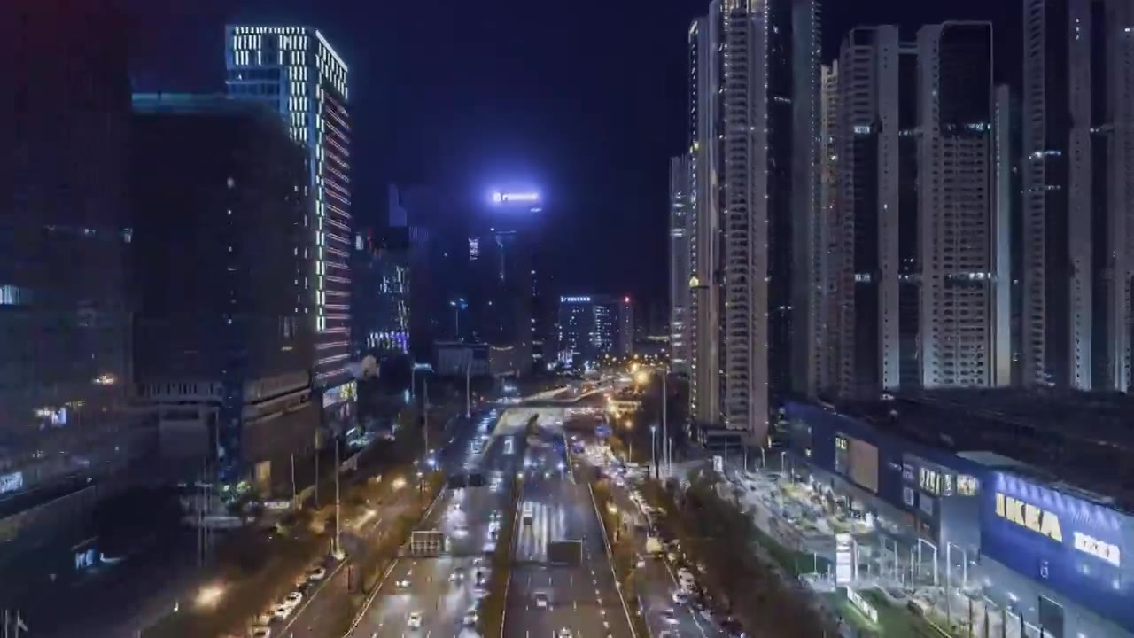 城市夜景开阔马路车流视频素材