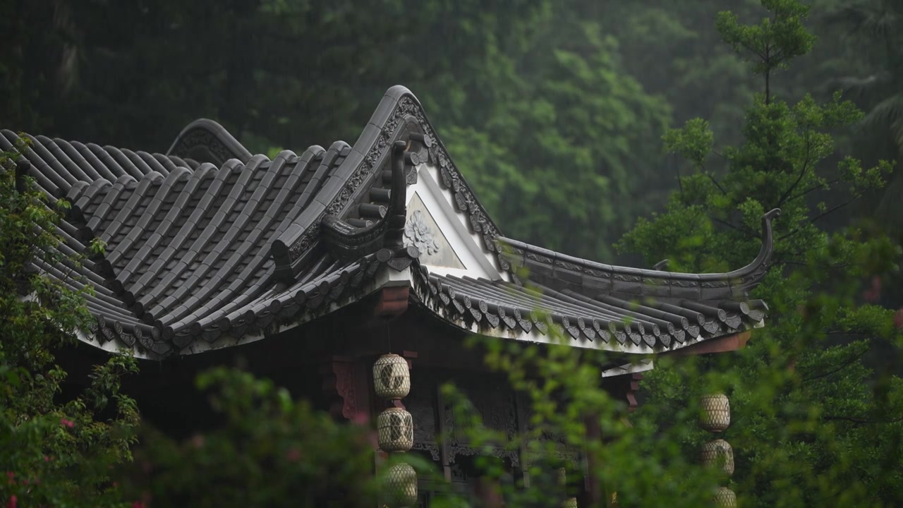 唯美屋檐下雨意境视频素材