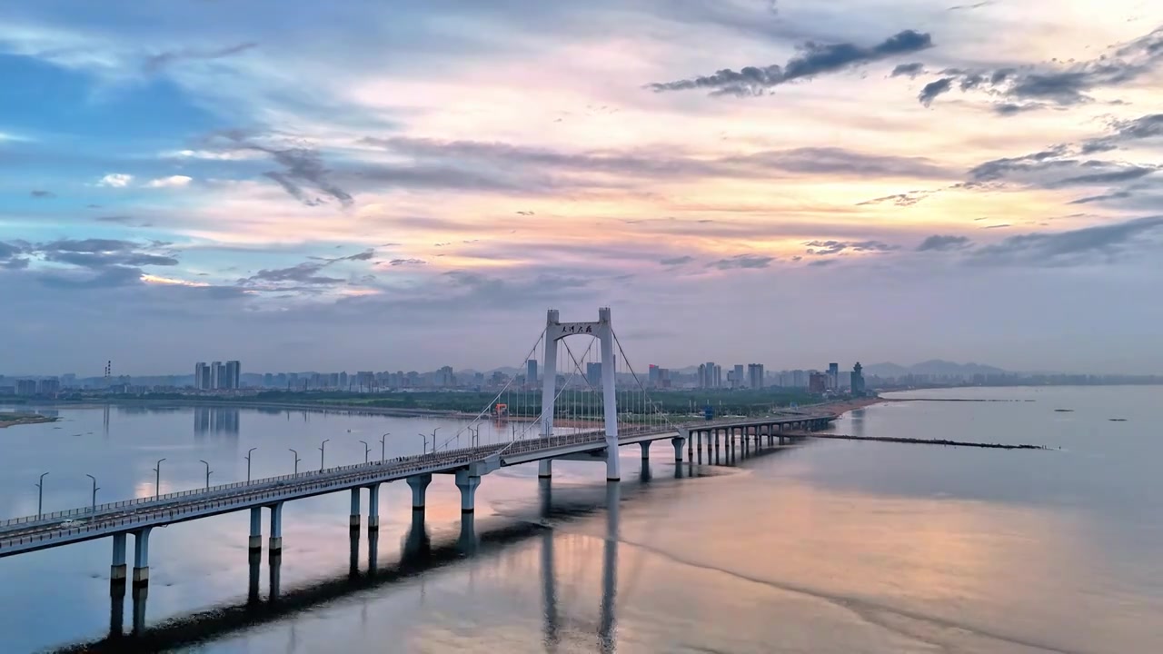 烟台开发区夹河大桥夕阳视频素材