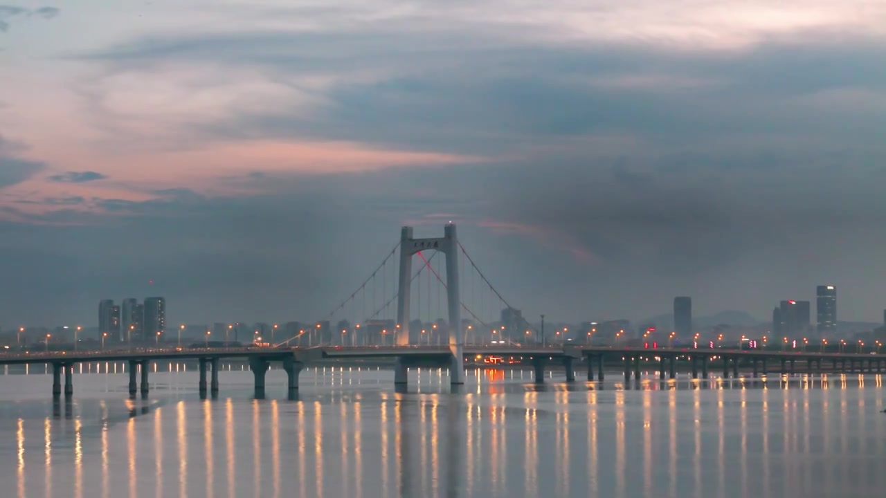 烟台开发区夹河大桥夕阳视频素材