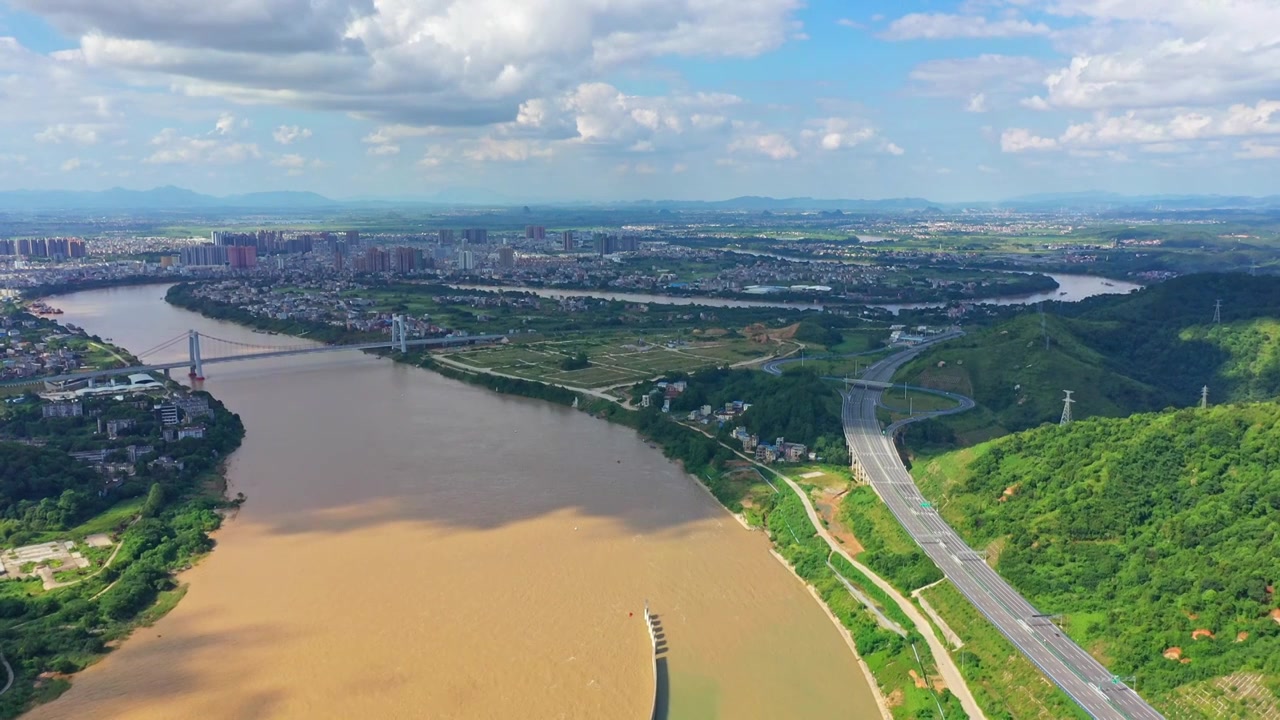 航拍横州市西津水利发电站视频素材