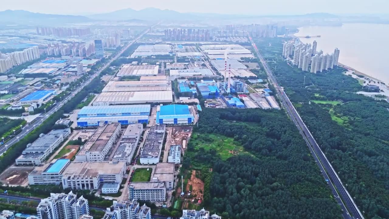 山东烟台金沙滩海滨公园城市开发区航拍视频素材