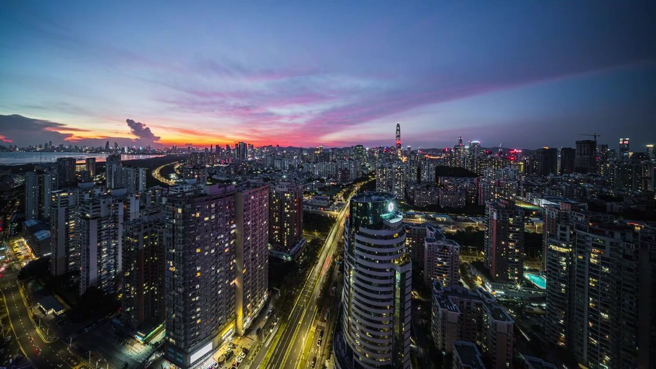 深圳晚霞夜景视频素材