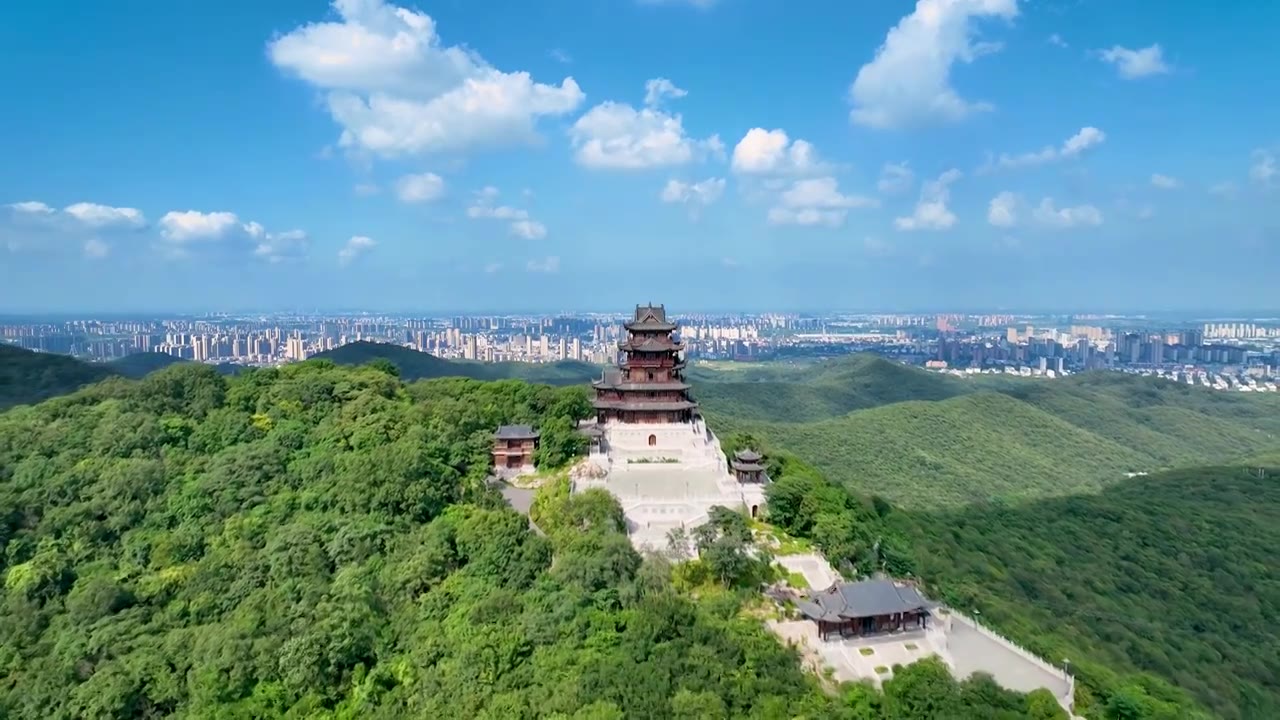 安徽省滁州市琅琊山风景区名胜古琅琊阁全景航拍视角视频素材