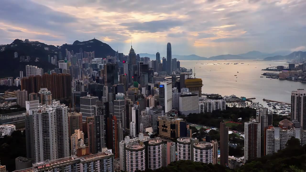 中国香港-航拍城市天际线视频素材