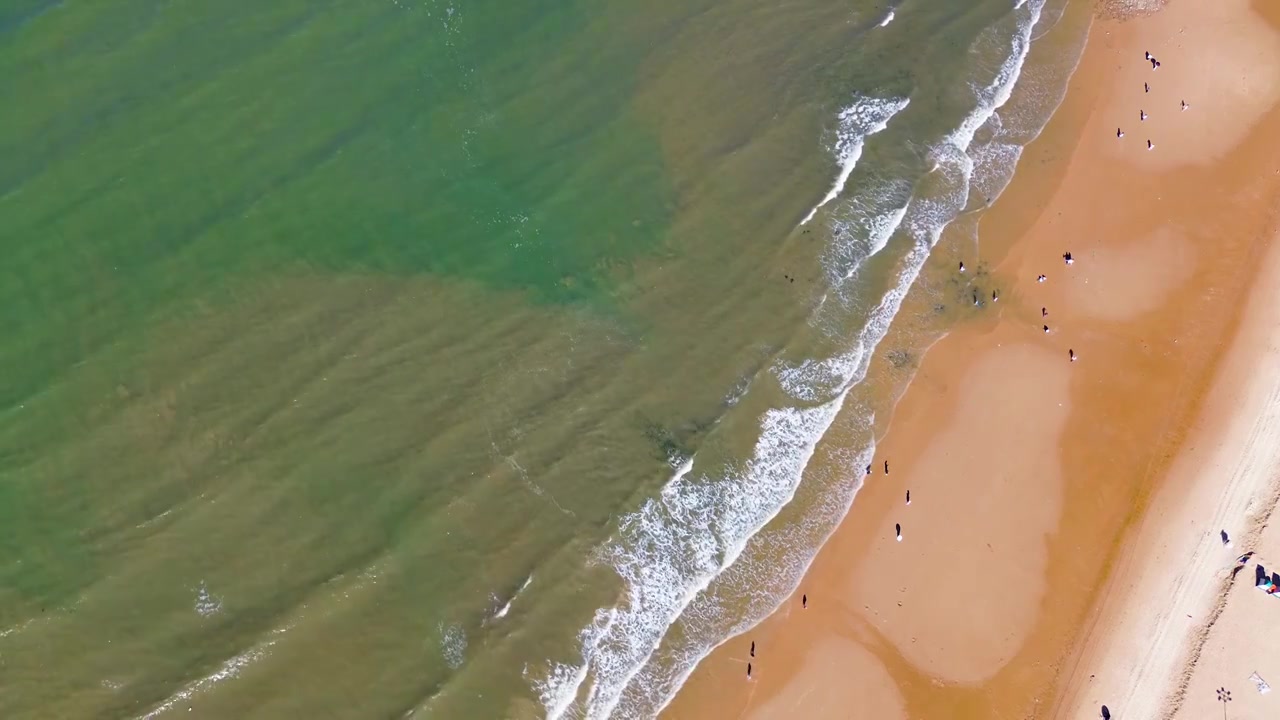 航拍视角大海沙滩海浪自然风景视频素材