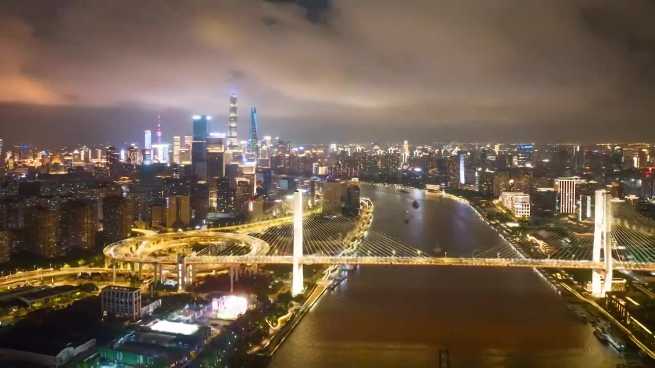 航拍大范围延时上海南浦大桥夜景车流视频素材