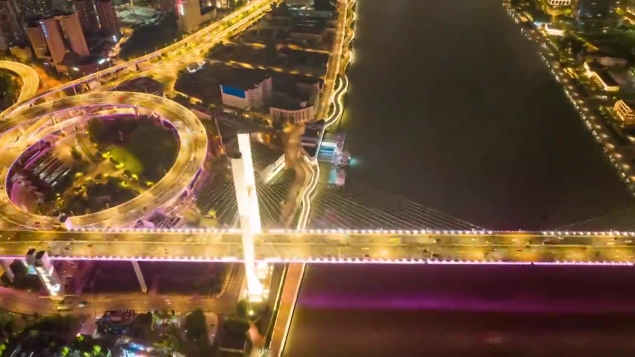 航拍大范围延时上海南浦大桥夜景车流视频素材