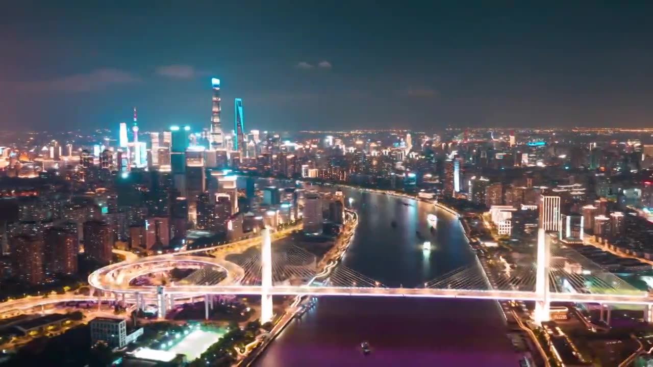 航拍大范围延时上海南浦大桥夜景车流视频素材