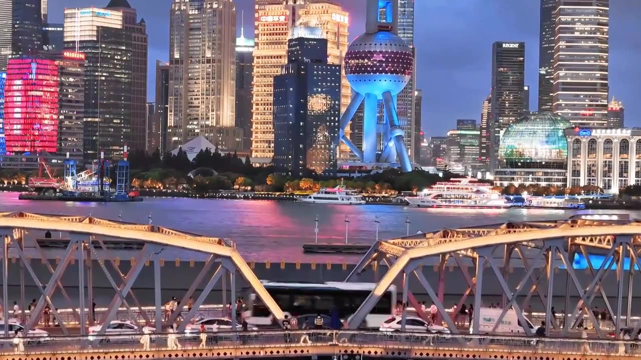 航拍上海夜景 | 外滩&陆家嘴&苏州河视频素材