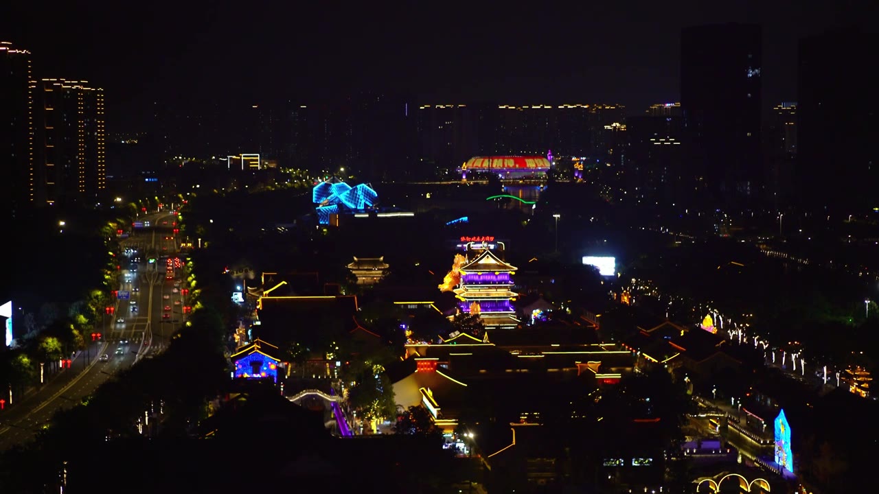 盐城串场河水街海盐博物馆夜景视频素材