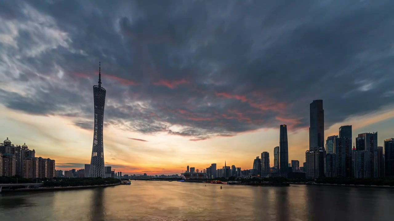 广州城市晚霞日转夜延时视频下载