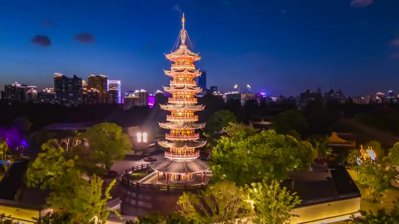 上海龙华寺龙华塔夜景4K延时视频下载