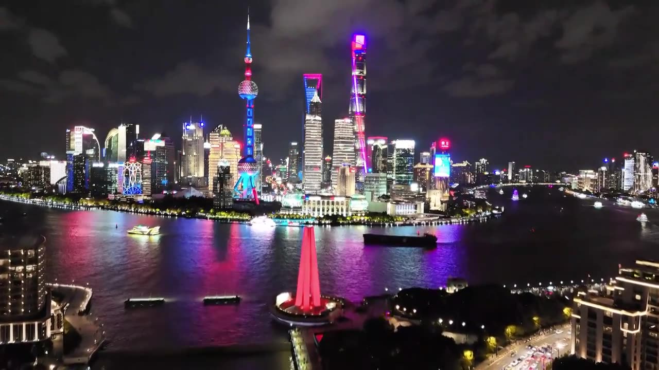 上海航拍 | 2024上海国际光影节苏州河&陆家嘴夜景视频下载