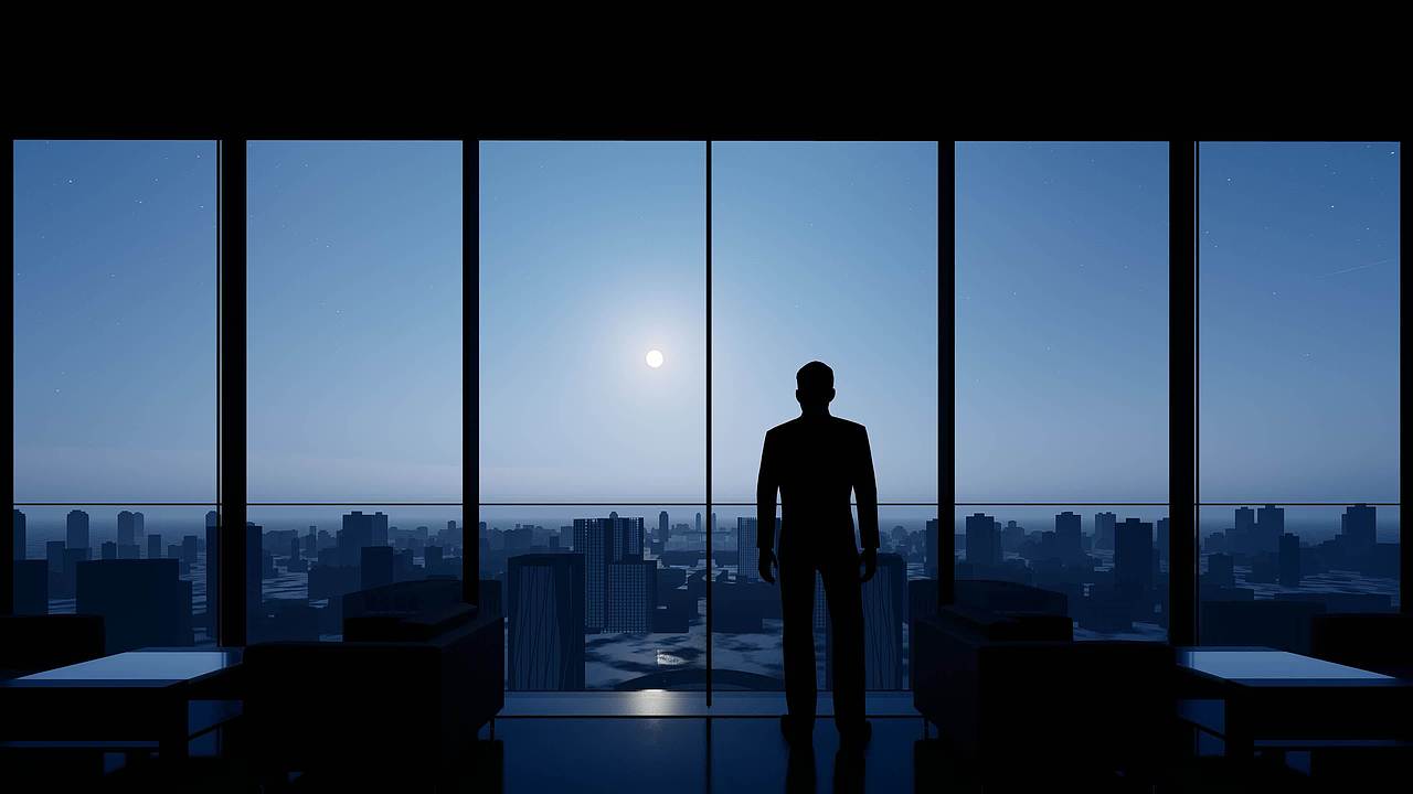 4K商务男中秋节月圆之夜孤独思乡视频素材画面1