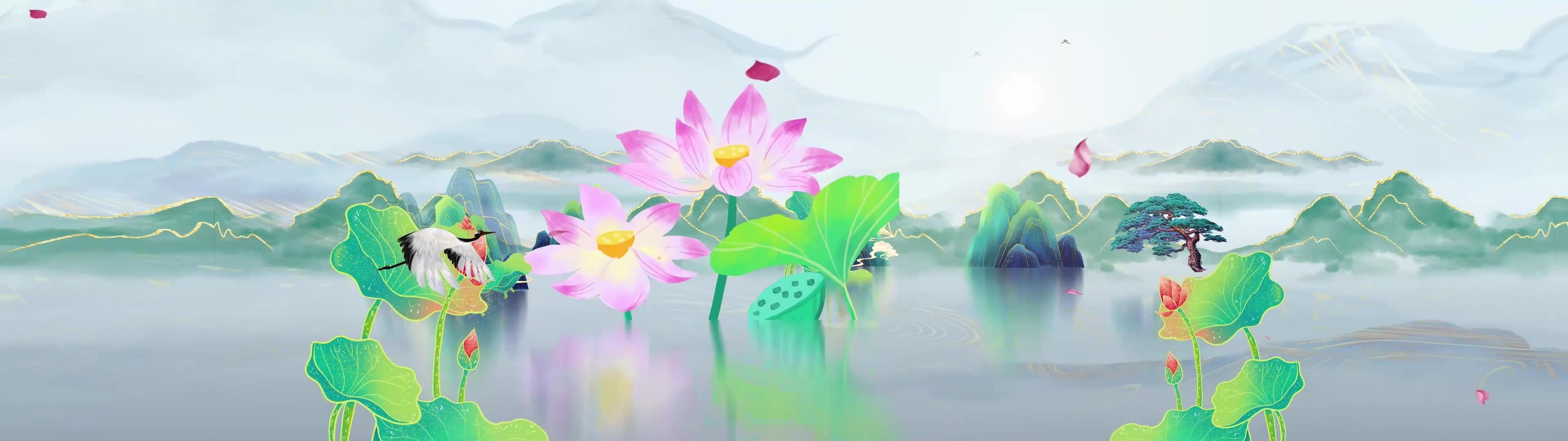 4K 水墨荷花LED视频背景视频素材画面1