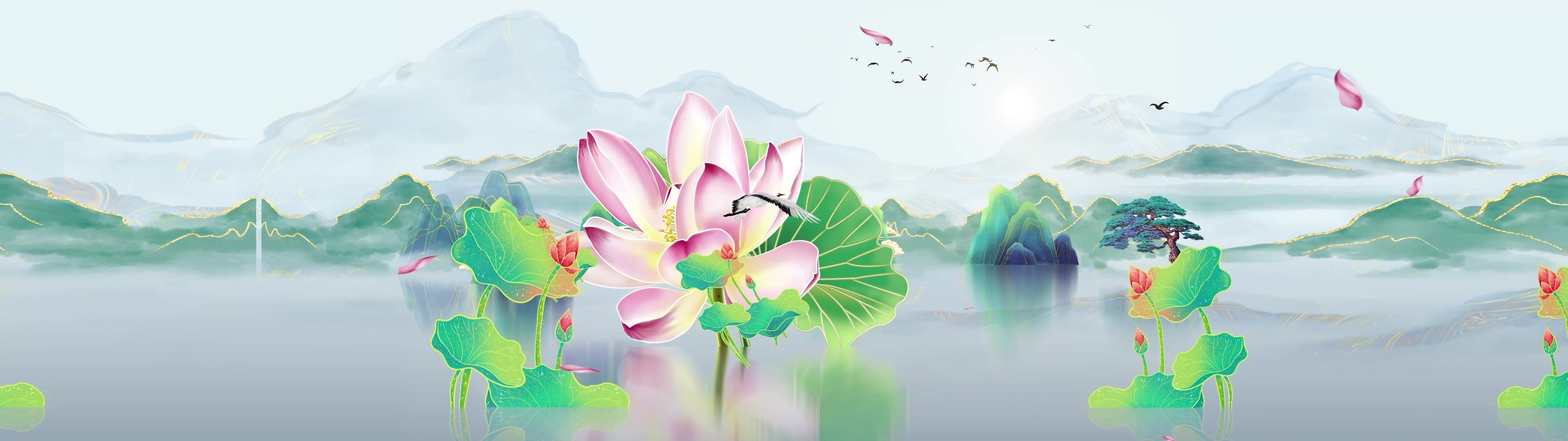 4K 水墨荷花LED视频背景视频素材画面2