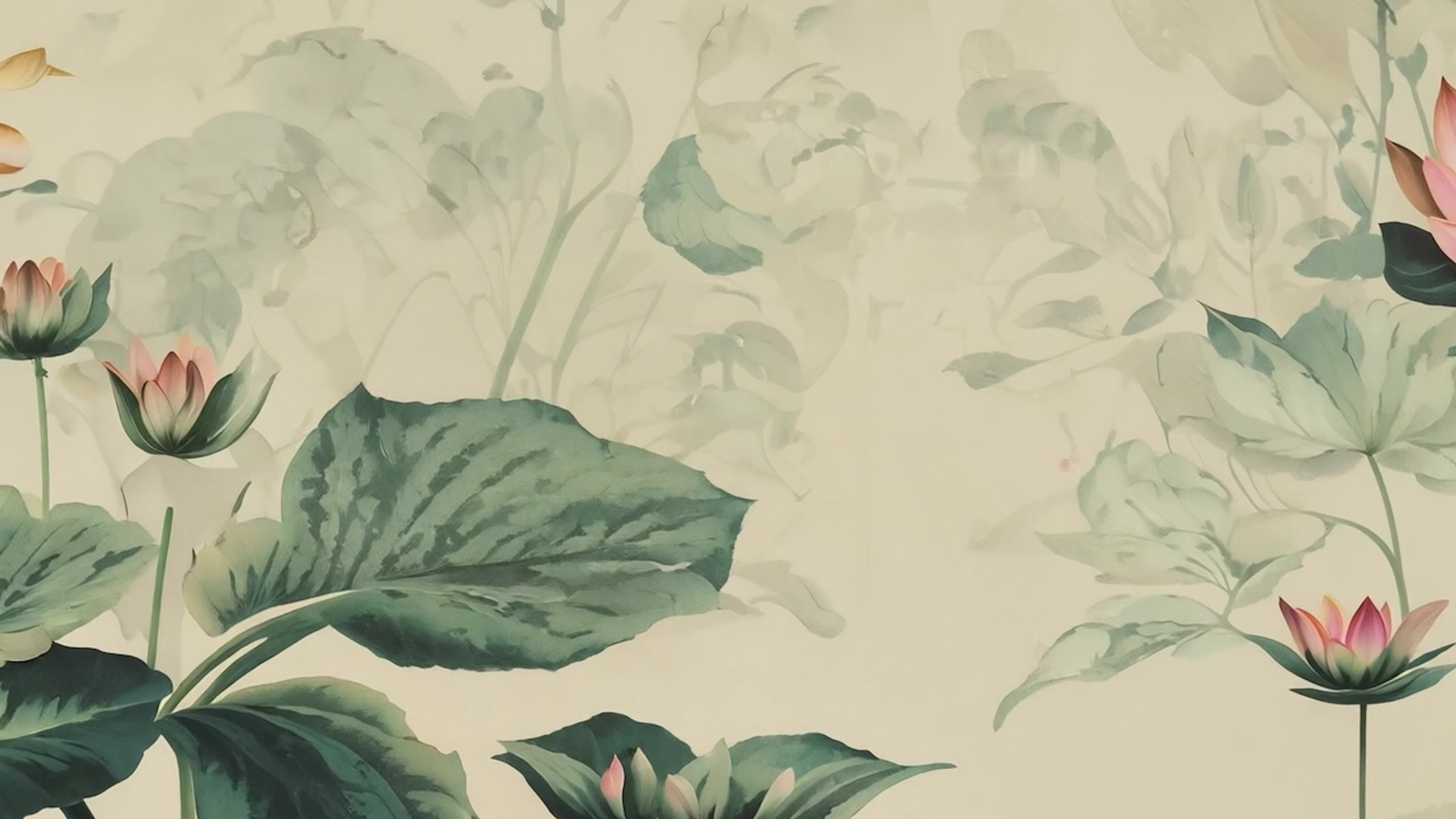 国画荷花视频素材画面1