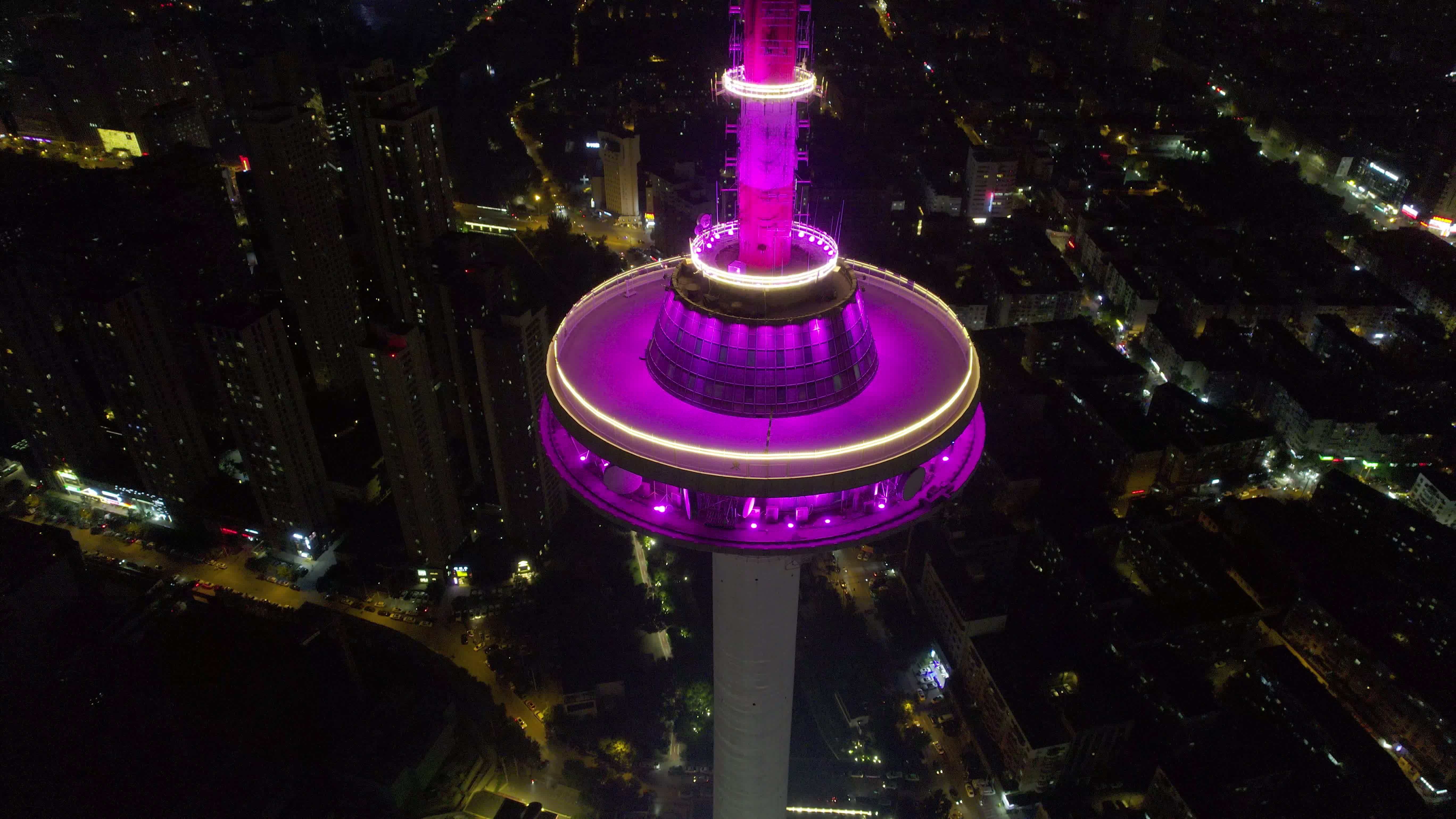 沈阳电视塔夜景航拍视频素材画面1