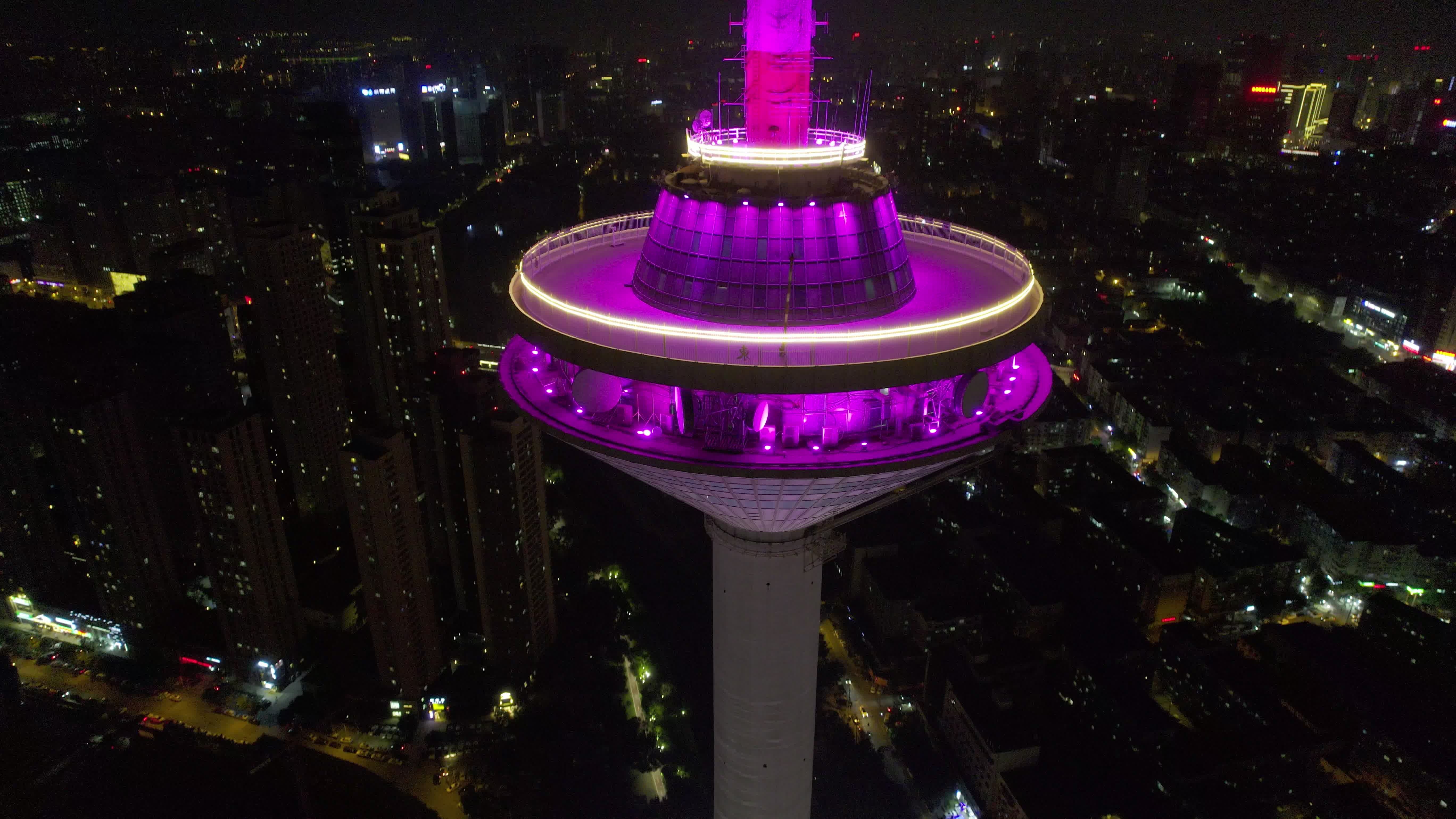 沈阳电视塔夜景航拍视频素材画面2