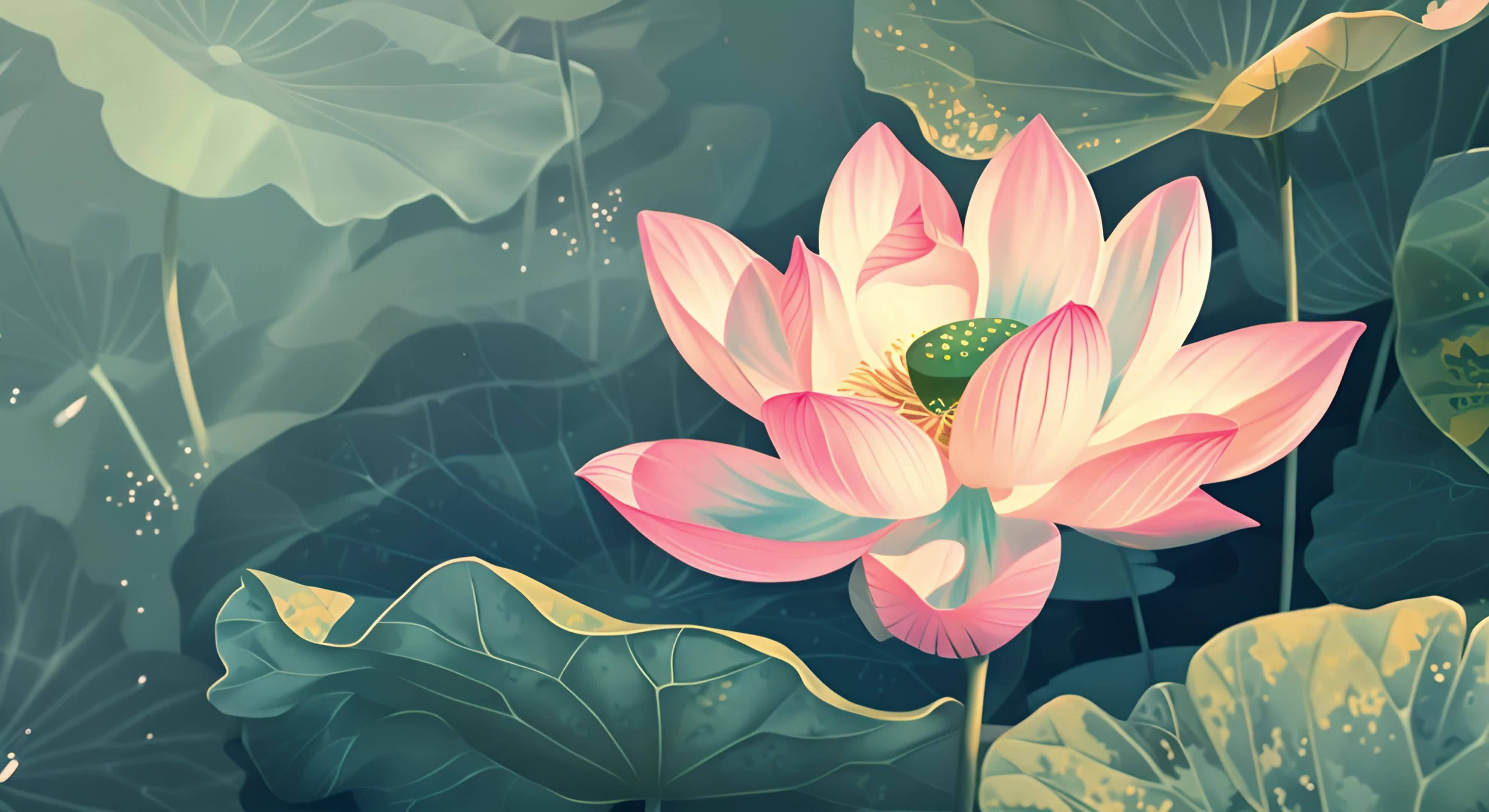 【合集】舞台背景中国水彩国画荷花视频素材画面1