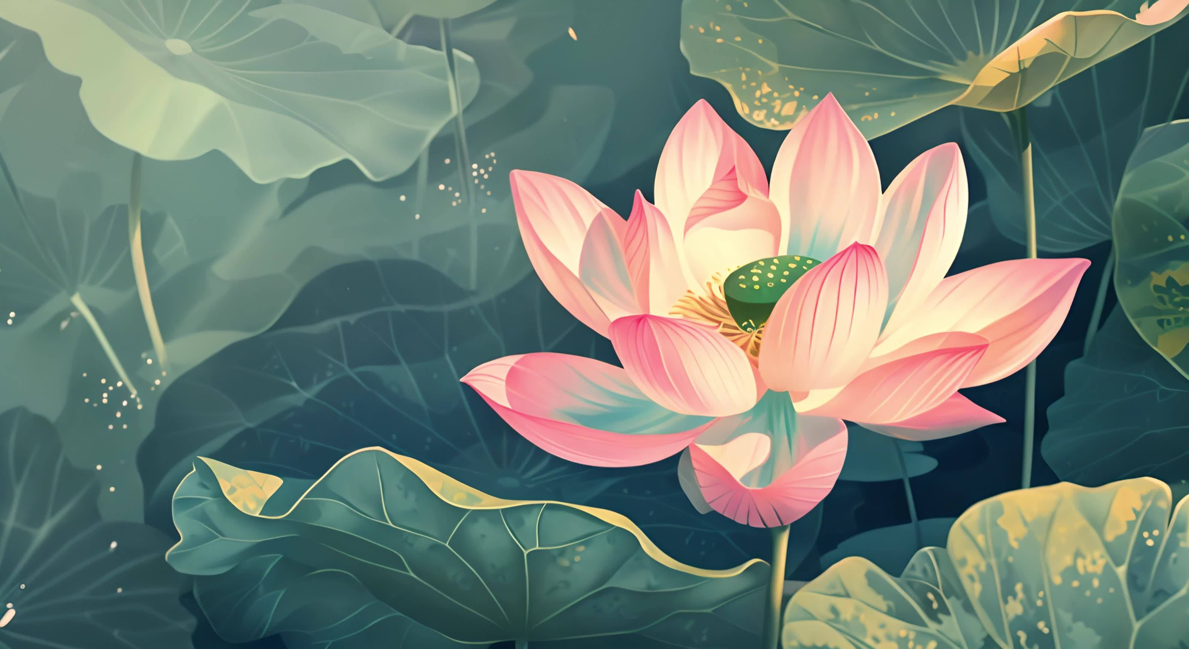 【合集】舞台背景中国水彩国画荷花视频素材画面1