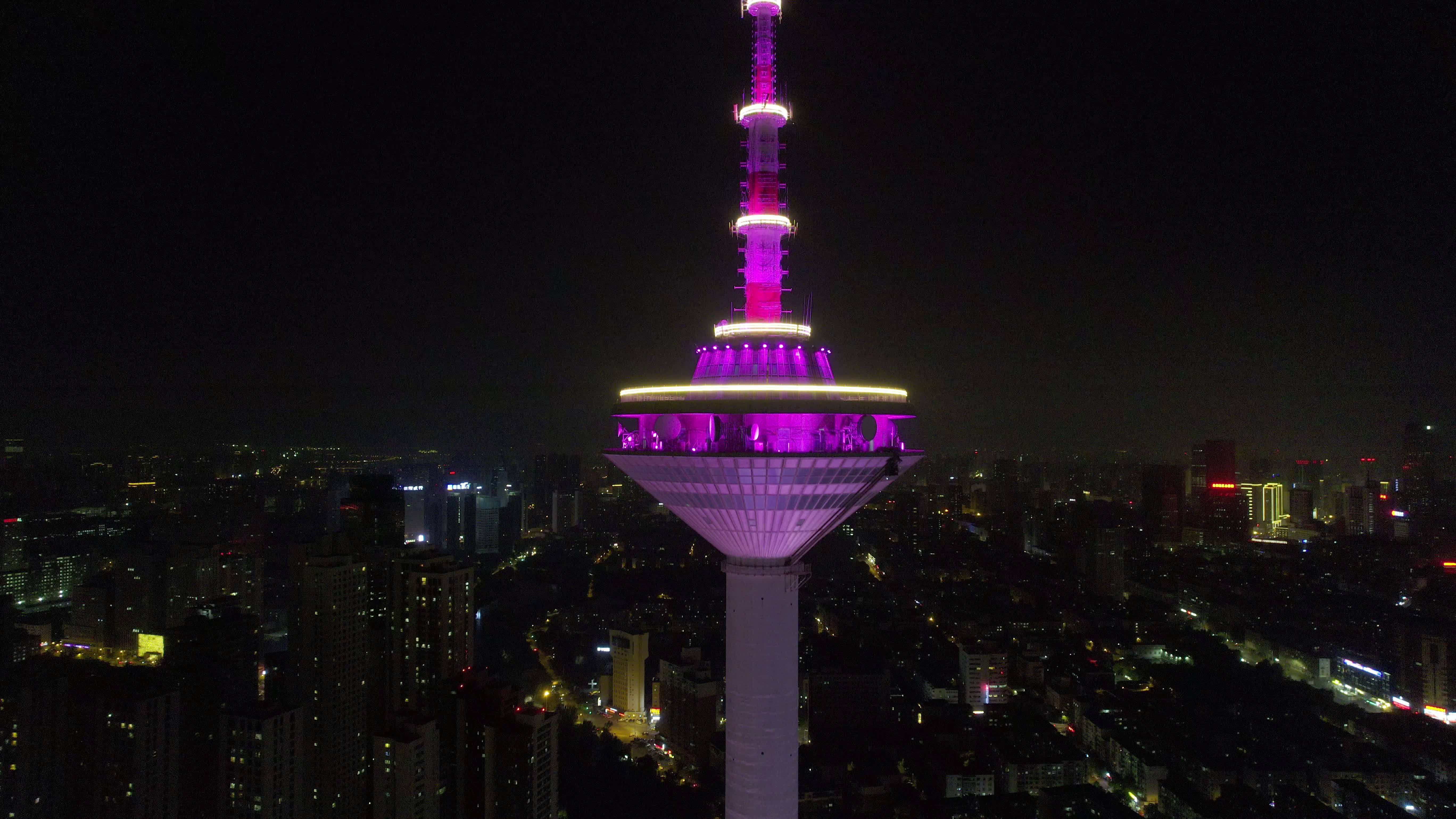 5.4K-航拍沈阳电视塔夜景视频素材画面4