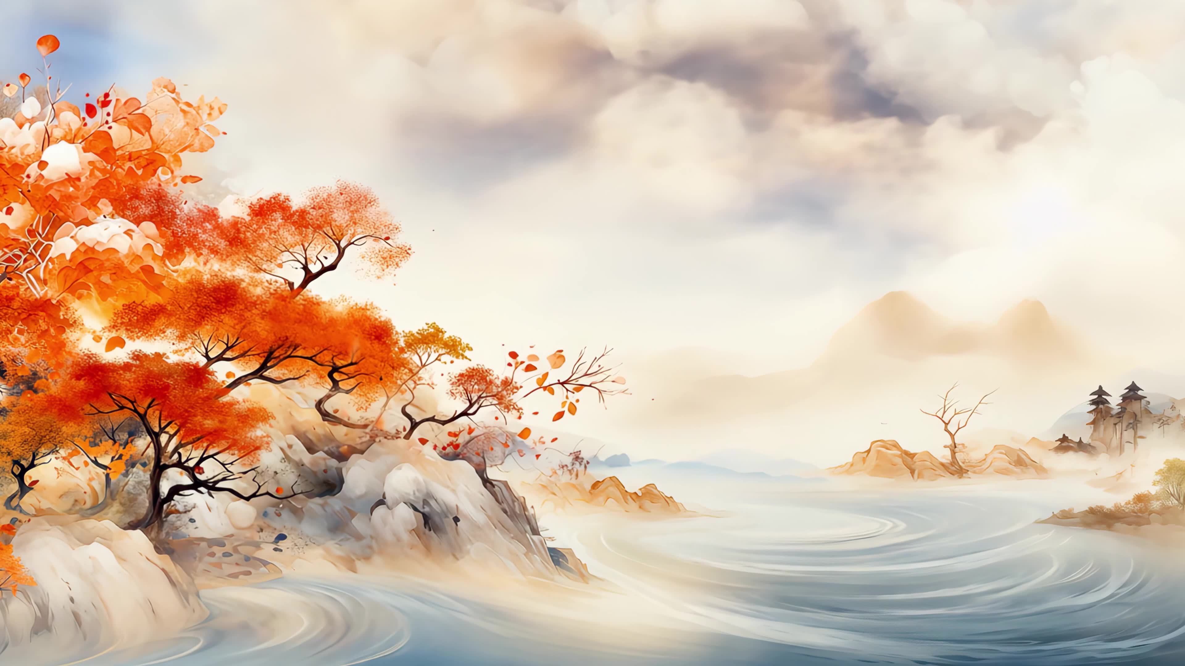 二十四节气四季轮回彩绘水墨风格动画合集视频素材画面1