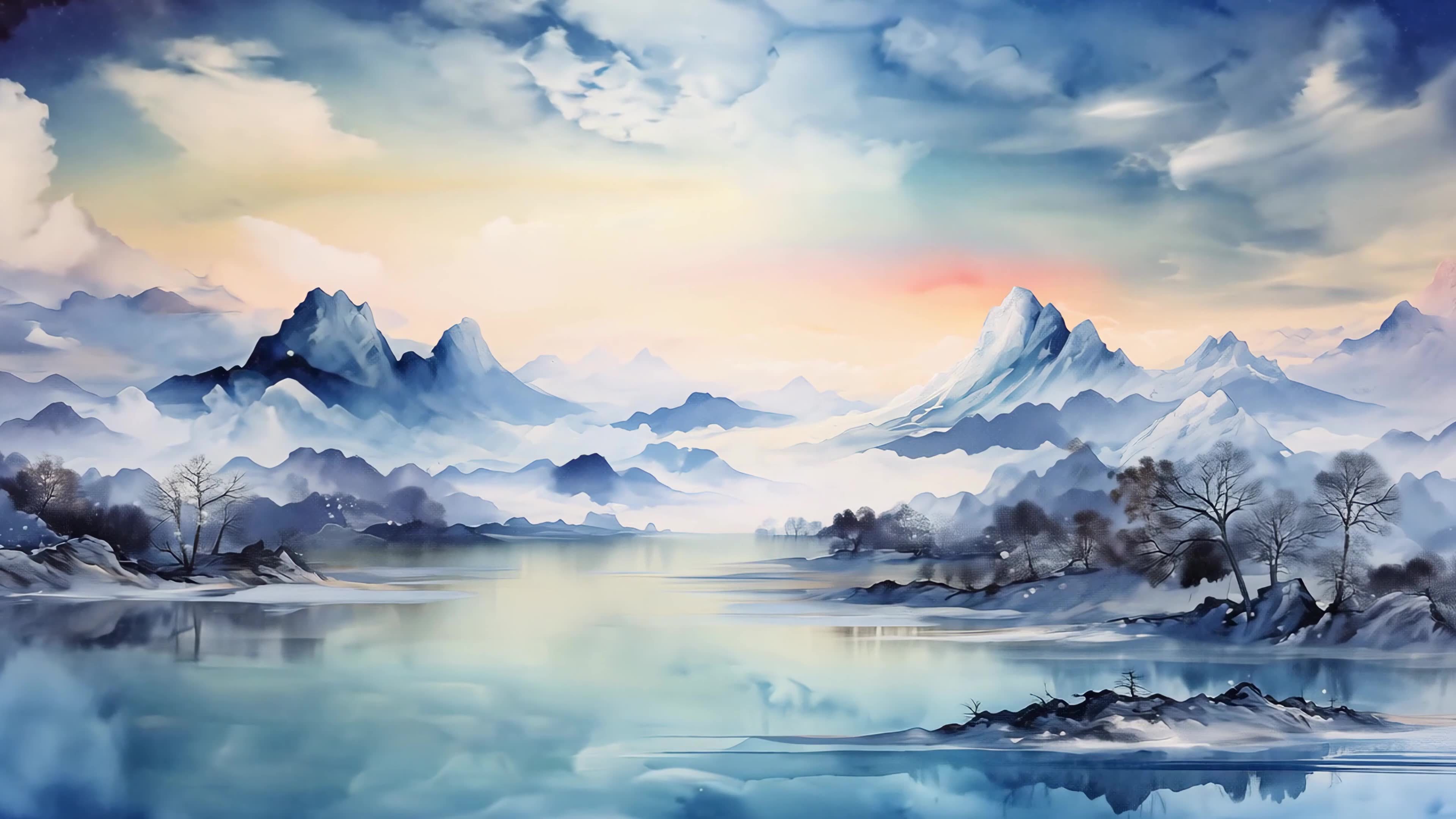 二十四节气四季轮回彩绘水墨风格动画合集视频素材画面3