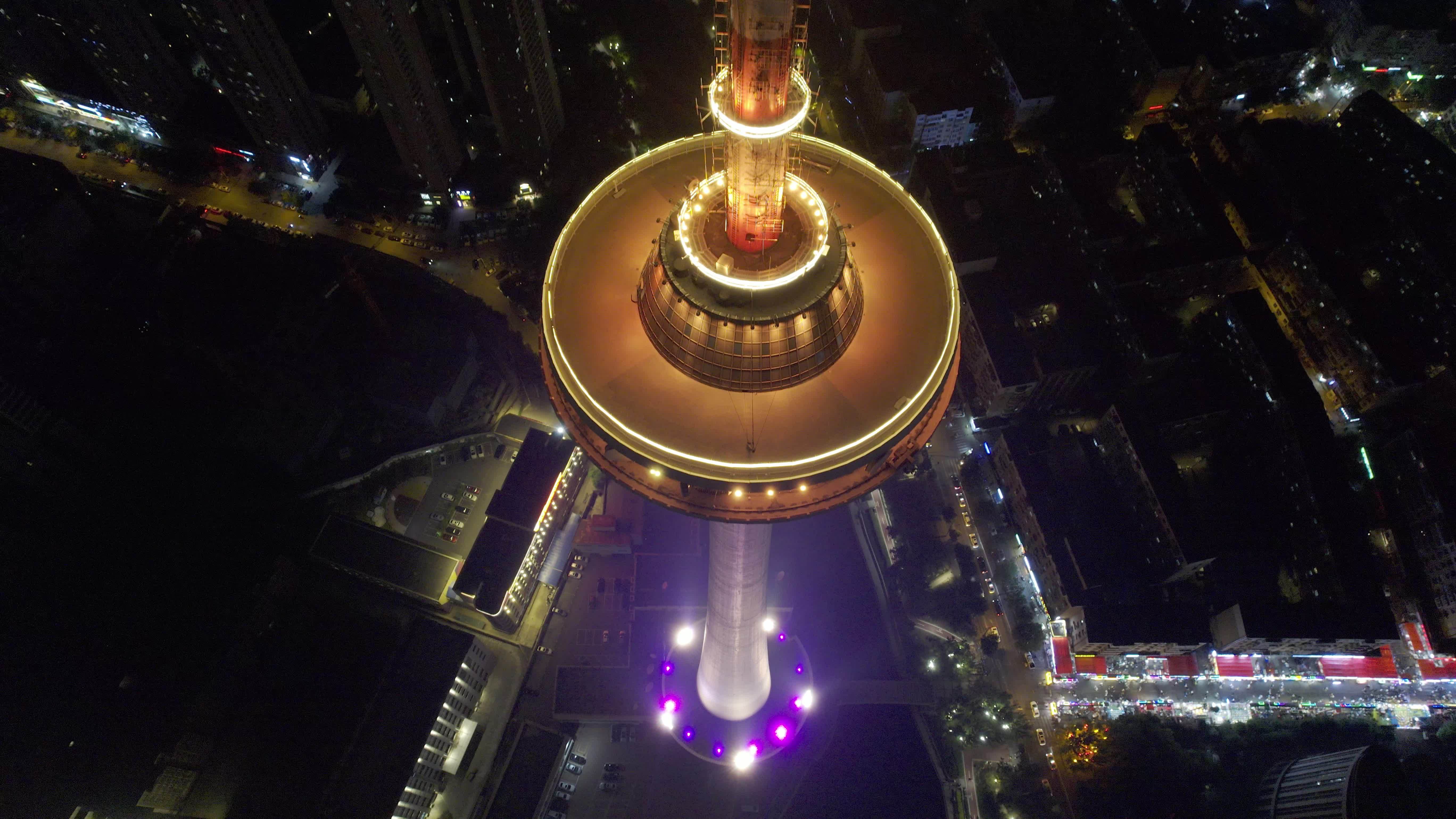 5.4K-航拍辽宁电视塔夜景视频素材画面1