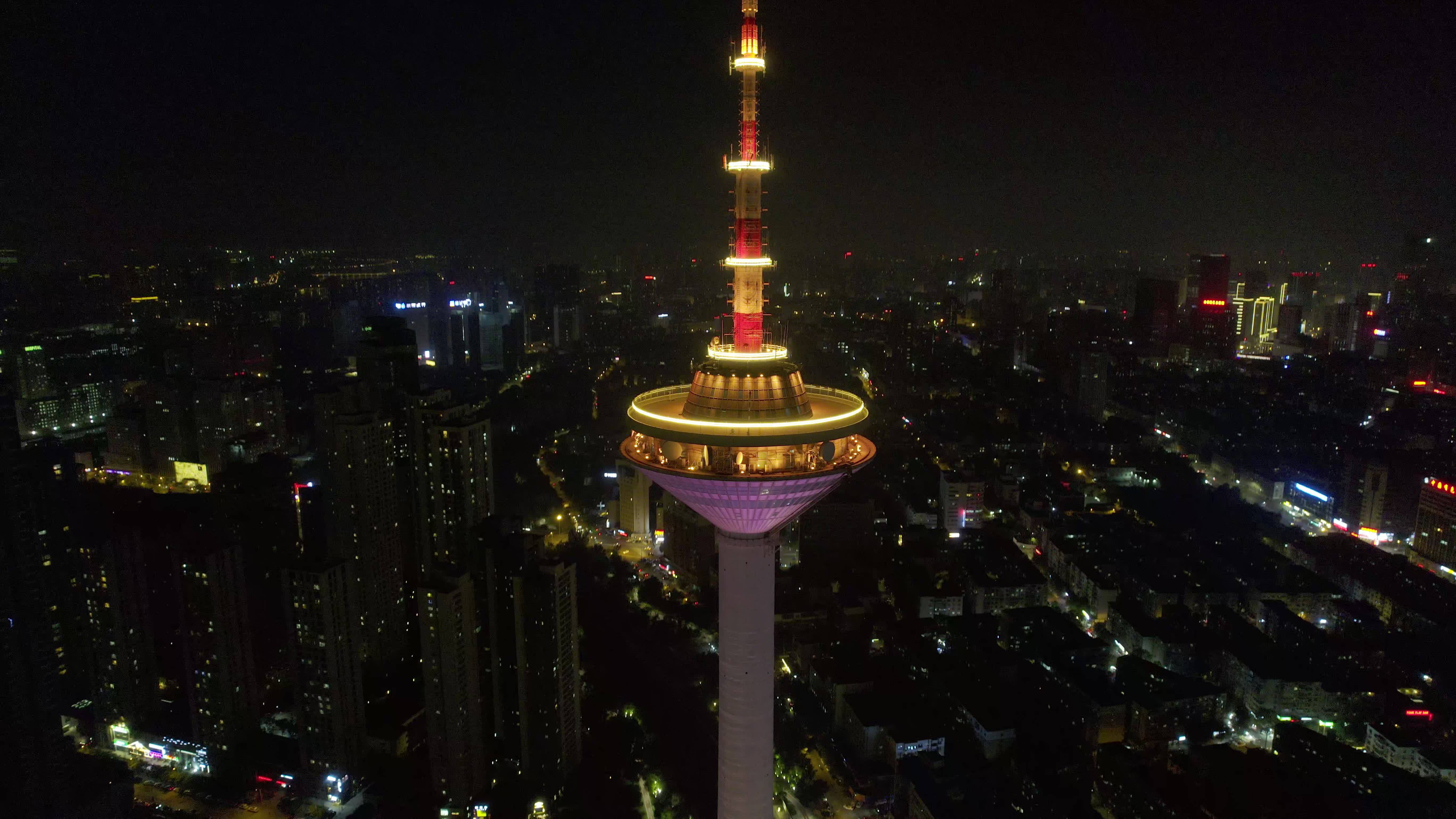 5.4K-航拍辽宁电视塔夜景视频素材画面2