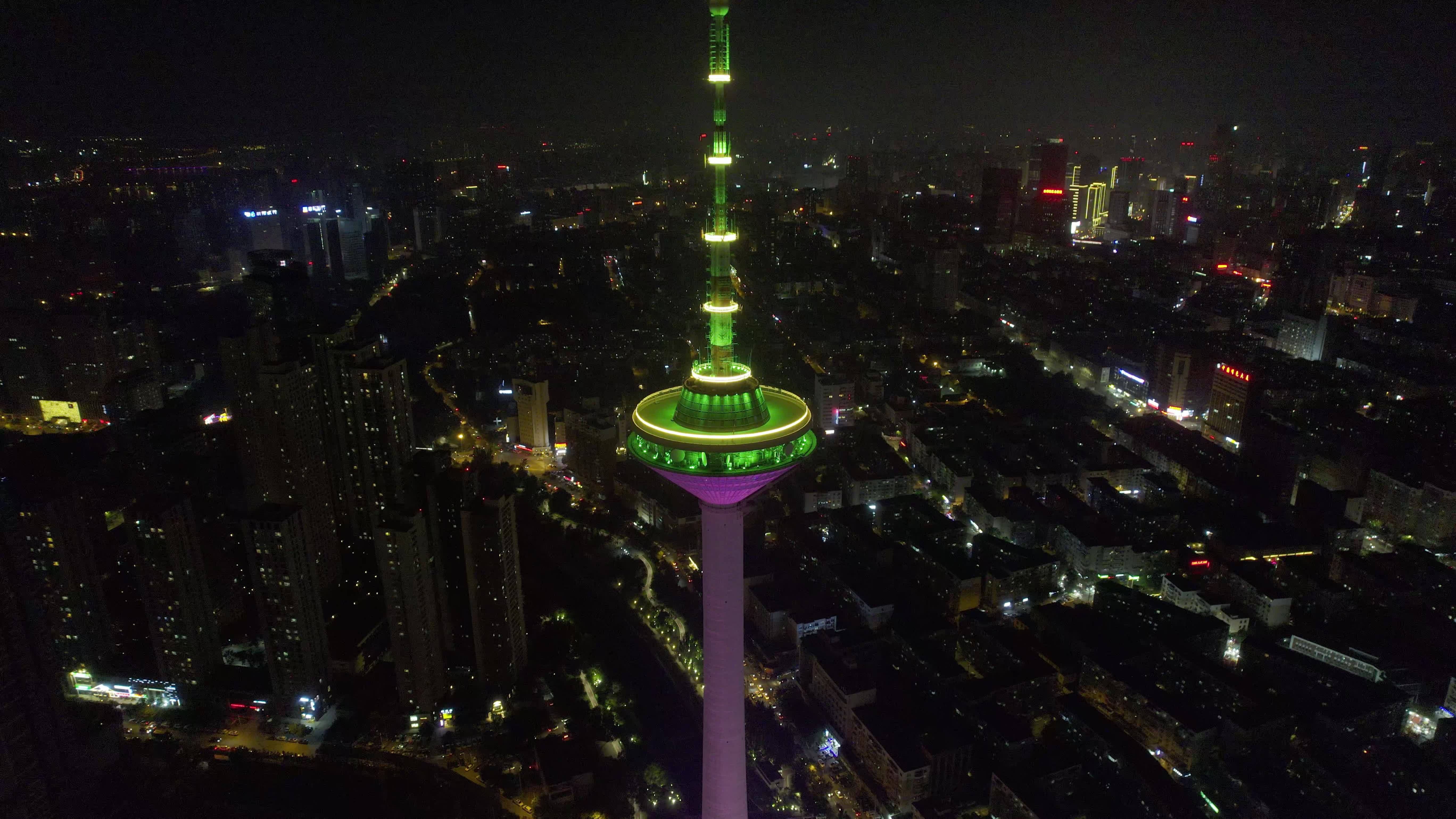 5.4K-航拍辽宁广播电视塔夜景视频素材画面4