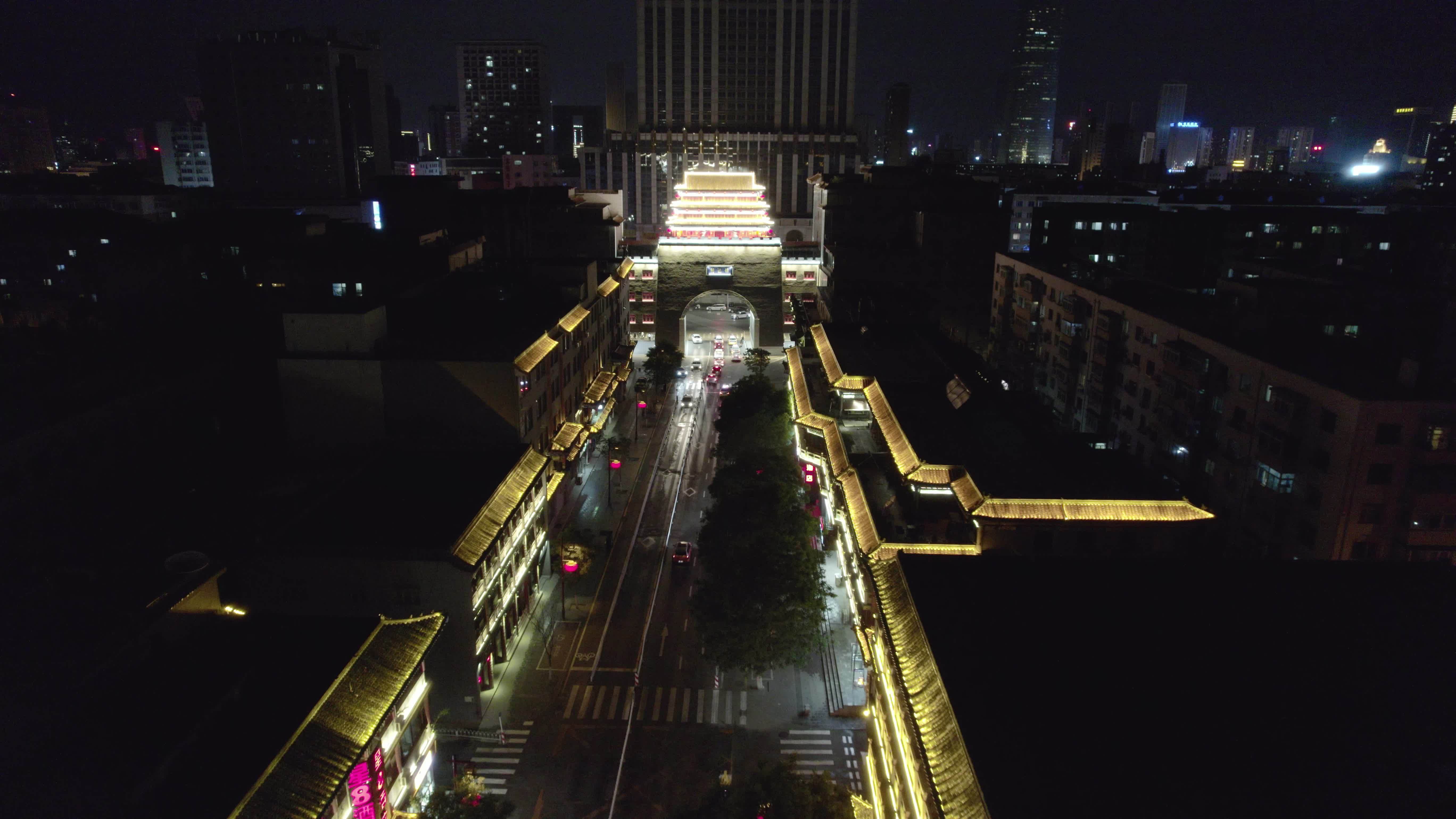怀远门夜景航拍视频素材画面1