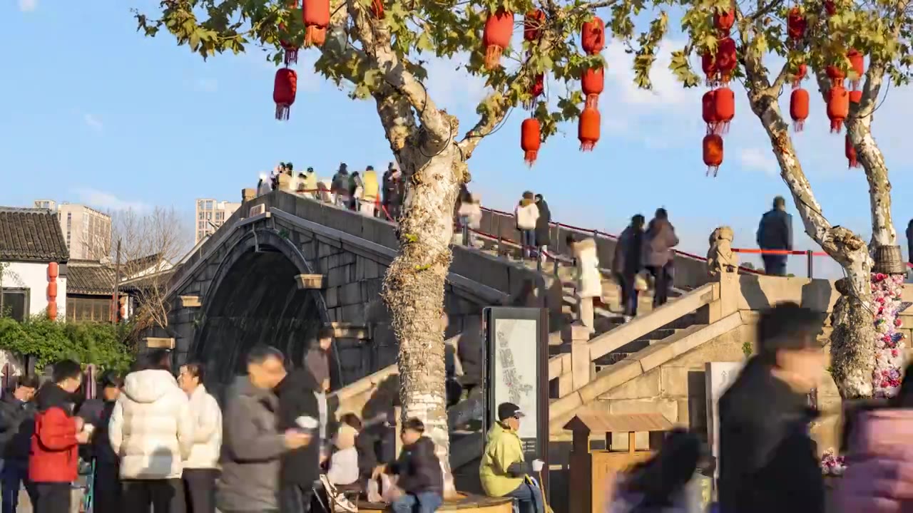 延时-无锡清名桥古运河景区视频素材画面3