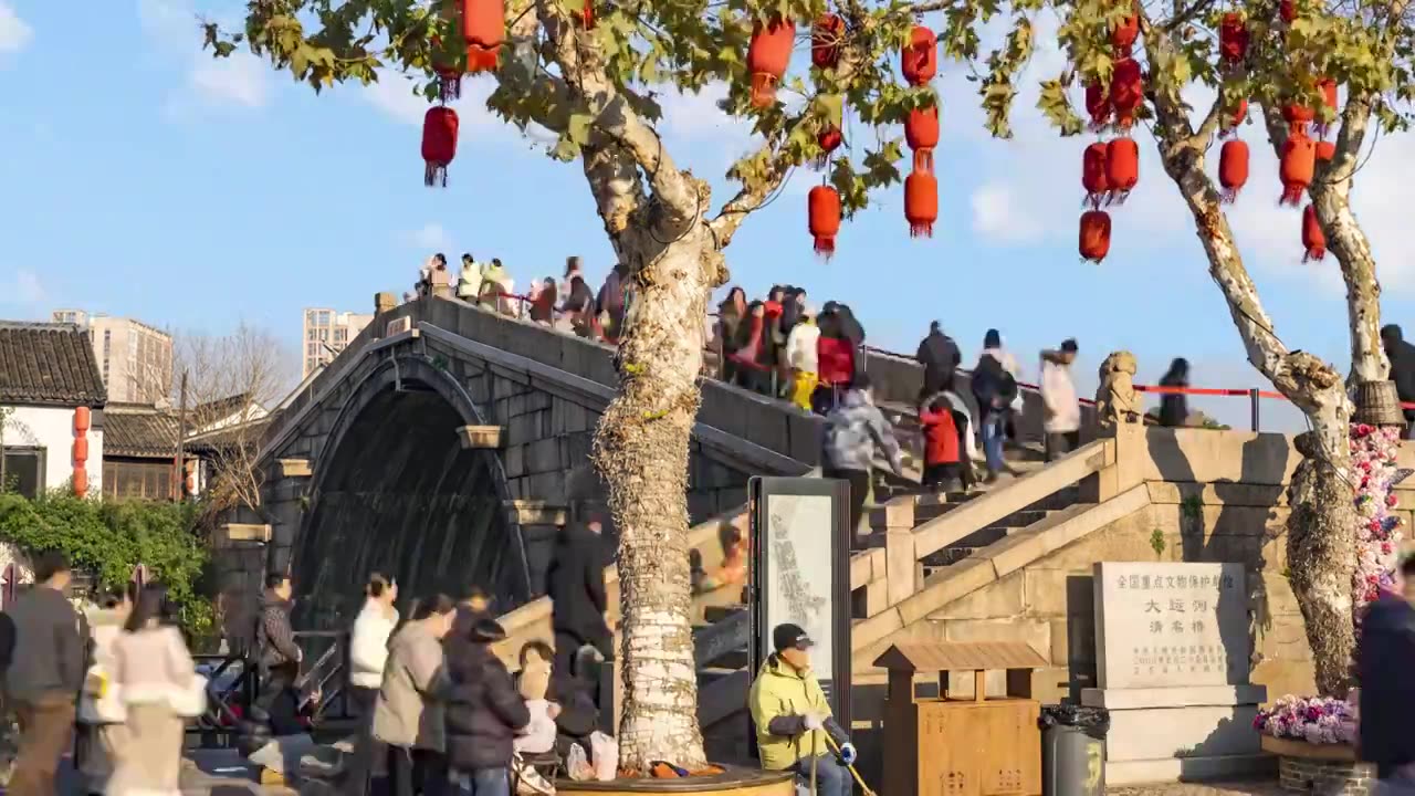 延时-无锡清名桥古运河景区视频素材画面4