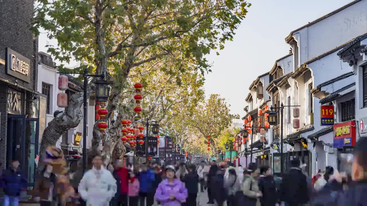 延时-无锡清名桥古运河景区 古镇商业街视频素材画面1